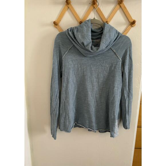 Free People Beach Sweatshirt Women's OS Cocoon Cowl Pullover Light Blue Cotton - Picture 2 of 8